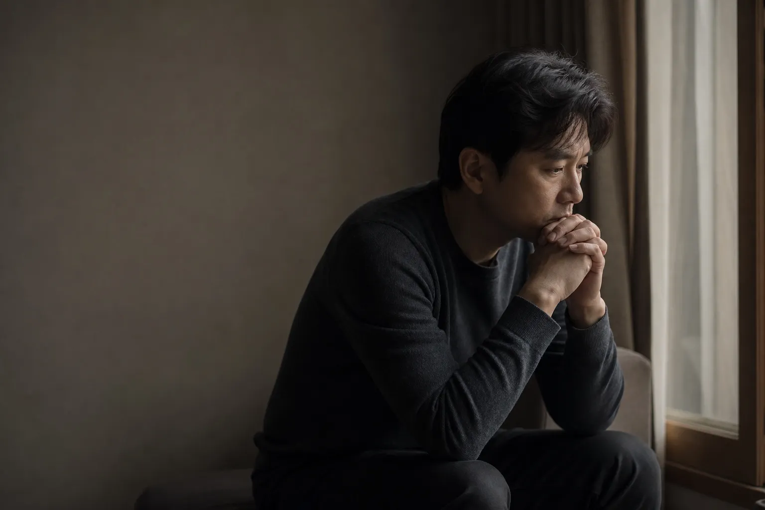 걱정과 불안으로 생각에 잠긴 사람