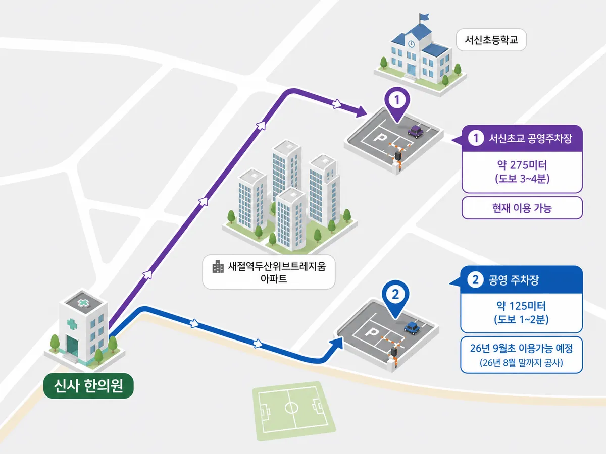 신사 한의원에서 공영주차장까지 도보 경로 안내